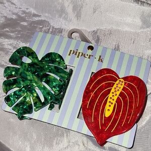 Piper K PALM LEAF Anthurium Red Leaf Hair Clips LS